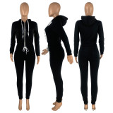 Women's Plush Hoodies Sports Casual Two-Piece Tracksuit