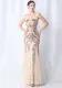 Positioned Flower Mesh Sequin Wedding Dinner Evening Dress