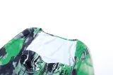 Women Square Neck Contrast Print Chic Bodycon Dress