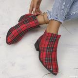 Women Vintage Red Plaid Fashion Boots