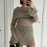 Women Sexy Knitting Off Shoulder Mini Dress