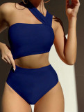 Women Sexy One Shoulder Strapless Hollow Solid One-piece Swimwear