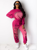 Women's Letter Positioning Print Ombre Casual Two Piece Pants Set