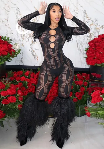 Women Long Sleeve Hollow Sexy Jumpsuit