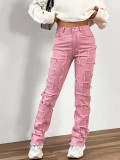 Women's Denim Embroidered Straight Pants Fashionable Patch Jeans