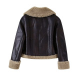 Autumn And Winter Street Double-Sided Fur Solid Color Turndown Collar Jacket For Women