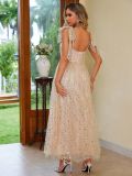 Women elegant printed lace-up slit dress
