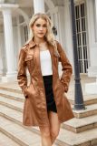 Spring And Autumn Long-Sleeved Leather Windbreaker Leather Jacket With Belt Fashionable British Jacket For Women