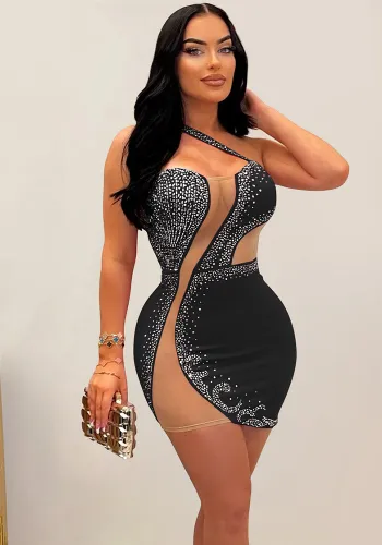 Fashion Women's Solid Color Mesh Beaded Sleeveless Dress