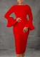 Women's Winter Fashion Solid Color Bodycon Bell Bottom Sleeve Ol African Dress