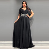 Plus Size Women Solid V Neck Formal Party Maxi Dress