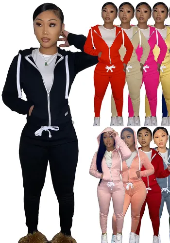 Women's Plush Hoodies Sports Casual Two-Piece Tracksuit