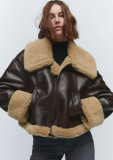 Autumn And Winter Street Double-Sided Fur Solid Color Turndown Collar Jacket For Women