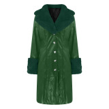 Autumn And Winter Turndown Collar Long Coat With Fur Collar Chic Zipper Women's Pu Coat