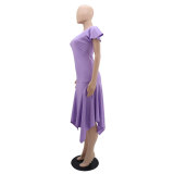 Chic Slim Fit Irregular Solid Color High Waist Women's Dress
