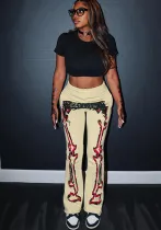 Women's Autumn And Winter Fashion Positioning Print Pocket Wide Leg Casual Pants