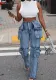Women's Casual  Multi-Pocket Cargo Pants Mid-Rise Washed Straight Denim Trousers
