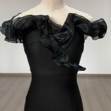 Ruffle Bandage Dress Fashionable And Elegant Off Shoulder Strapless Black Formal Party Dress