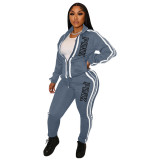 Women Casual Patchwork Printed Top and Pant Sports Two-piece Set