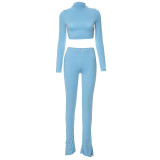 Women Autumn and Winter Sexy Solid Long Sleeve Top And Pants Two-piece Set