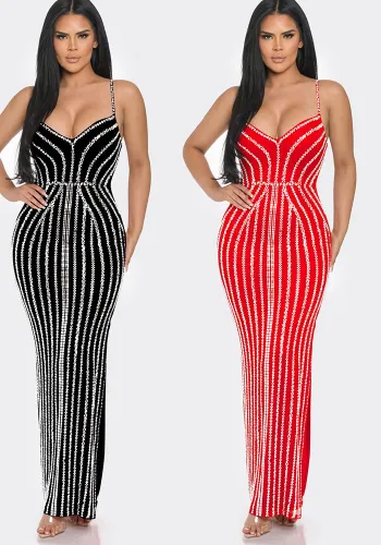 Women Solid Beaded Suspender Maxi Dress