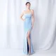 Feather Dinner Party Wedding Velvet Sequin Evening Dress