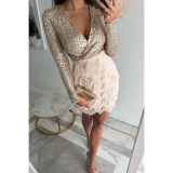 Women Party Sequin V Neck Long Sleeve Sexy Dress