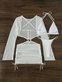 Women mesh hollow drawstring Lace-Up Swimwear Three-Piece