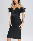 Ruffle Bandage Dress Fashionable And Elegant Off Shoulder Strapless Black Formal Party Dress