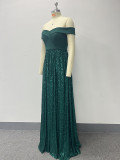 Women Elegant Off Shoulder Patchwork Sequin Evening Dress
