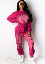 Women's Letter Positioning Print Ombre Casual Two Piece Pants Set
