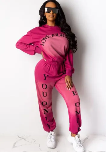 Women's Letter Positioning Print Ombre Casual Two Piece Pants Set