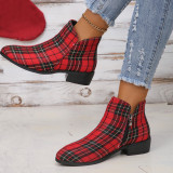 Women Vintage Red Plaid Fashion Boots