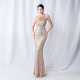 Feather Beaded Plaid Sequin Dinner Party Evening Dress