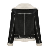 Autumn And Winter Fur Warm Women's Leather Jacket With Belt For Women Turndown Collar Coat