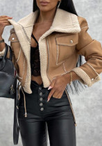 Autumn And Winter Lambswool Short Coat Zipper Style Jacket Tops For Women