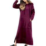Plus Size Women Knitting Hooded Casual Maxi Dress