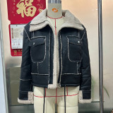 Autumn And Winter Lambswool Short Coat Zipper Style Jacket Tops For Women