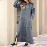 Plus Size Women Knitting Hooded Casual Maxi Dress