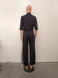 Fall/Winter Women's Ruber Print Top Wide Leg Slit Pants Casual Two Piece Set