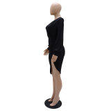 Chic Elegant Long Sleeve High Waist Slim Fit Irregular Women's Bodycon Dress