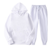 Men's Hooded Solid Color Pullover Hoodies Trousers Set Casual Sports Two-Piece Tracksuit