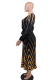 Women Casual Long Sleeve Printed Maxi Dress