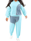 Plus Size Women 's Winter Tops And Pants Washed Denim Suit
