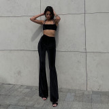 Autumn Women 's Fashion Sexy Strapless Top High Waist Tight Fitting Bell Bottom Pants Suit For Women