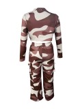 Women Camo Print Casual Sexy Crop Top and Pants Two-piece Set