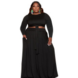 Autumn And Winter Solid Color Plus Size Women 's Fashion Casual Two Piece Skirt Set