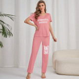 Women Summer Print Short Sleeve Top and Trousers pajamas Two-Piece Set