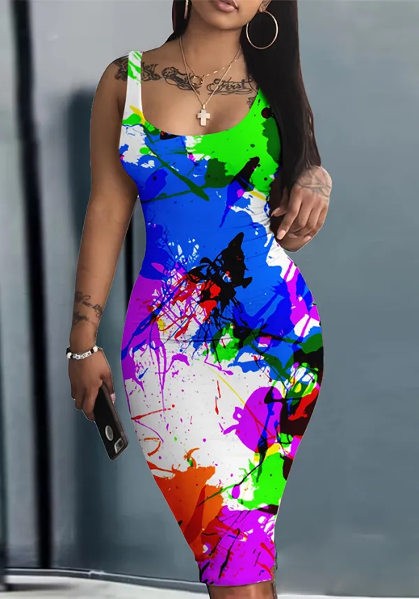 Sling Printed Fashion Plus Size Bodycon Dress