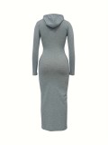Women 's Solid Color Long Sleeve Hooded Slim Fit Dress
